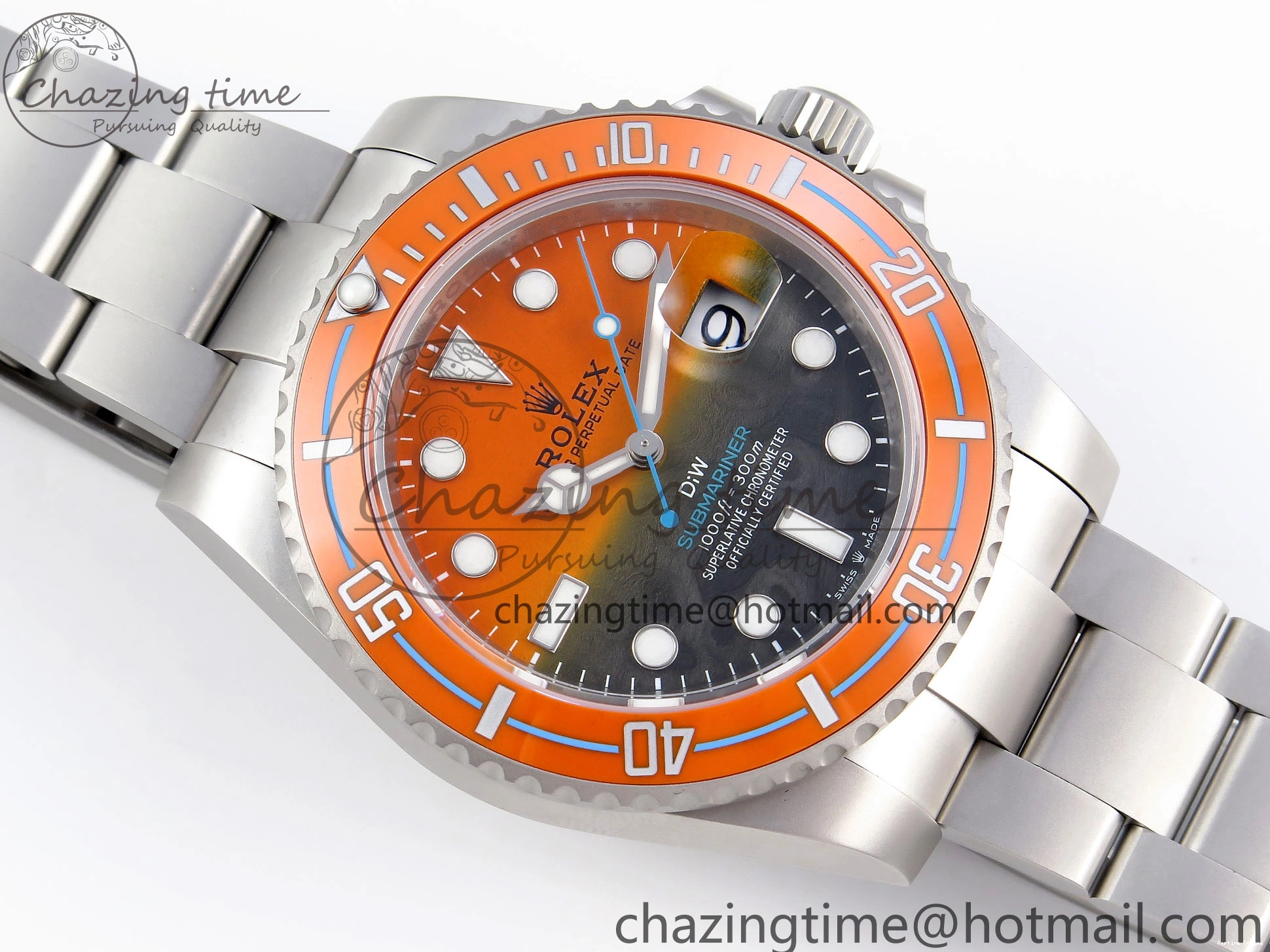 0225 ZeroBulk SUBMARINER DIW SANDBLASTED VSF 1:1 BEST EDITION ORANGE CERAMIC BEZEL ORANGE BLACK DIAL ON SS BRACELET VS 1765